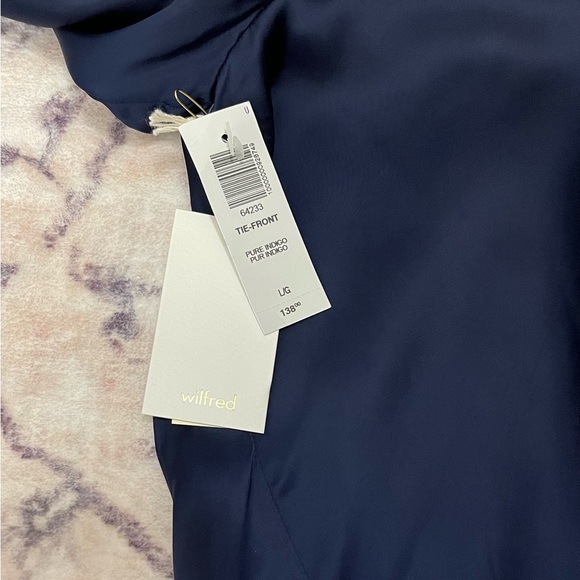Aritzia Wilfred Effortless Satin Tie-front Blouse NWT Pure Indigo (Navy) - Large - Picture 7 of 11